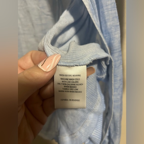 Stonewashed Blue 3/4 sleeve thin button up blouse-size maybe L (c measurements) - Picture 9 of 10